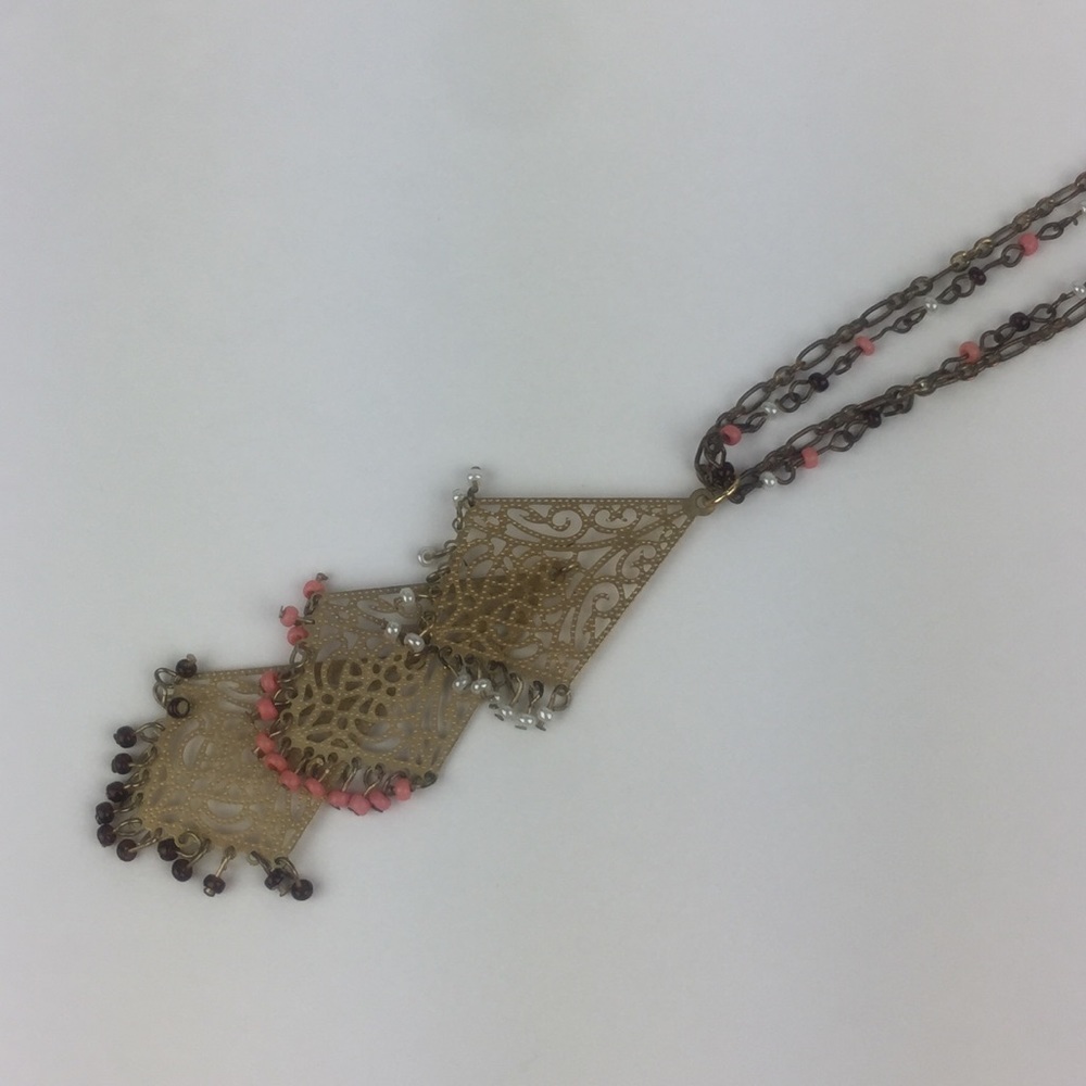 Gold tone Double chain chandelier fashion necklace - Picture 6 of 8